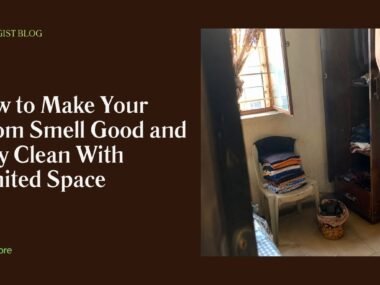 small Nigerian hostel room with charcoal odor absorber and clean laundry setup