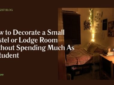 Small Nigerian hostel room decorated on a student budget with fairy lights and wall decor
