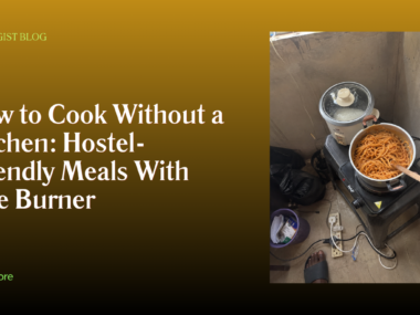 Single burner and rice cooker set up in a Nigerian hostel room corner