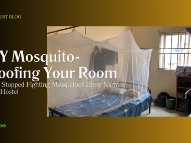 Mosquito net set up over a bed in a Nigerian hostel room