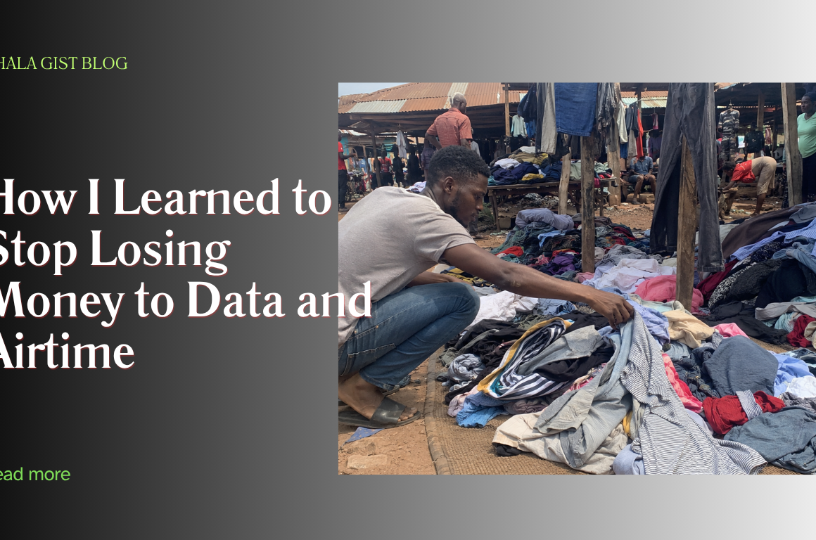 Nigerian student searching through okrika bend-down-select pile at a local market