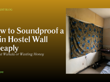 DIY foam and fabric soundproofing on a thin Nigerian hostel room wall