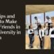 Nigerian university students chatting on the steps outside a lecture hall