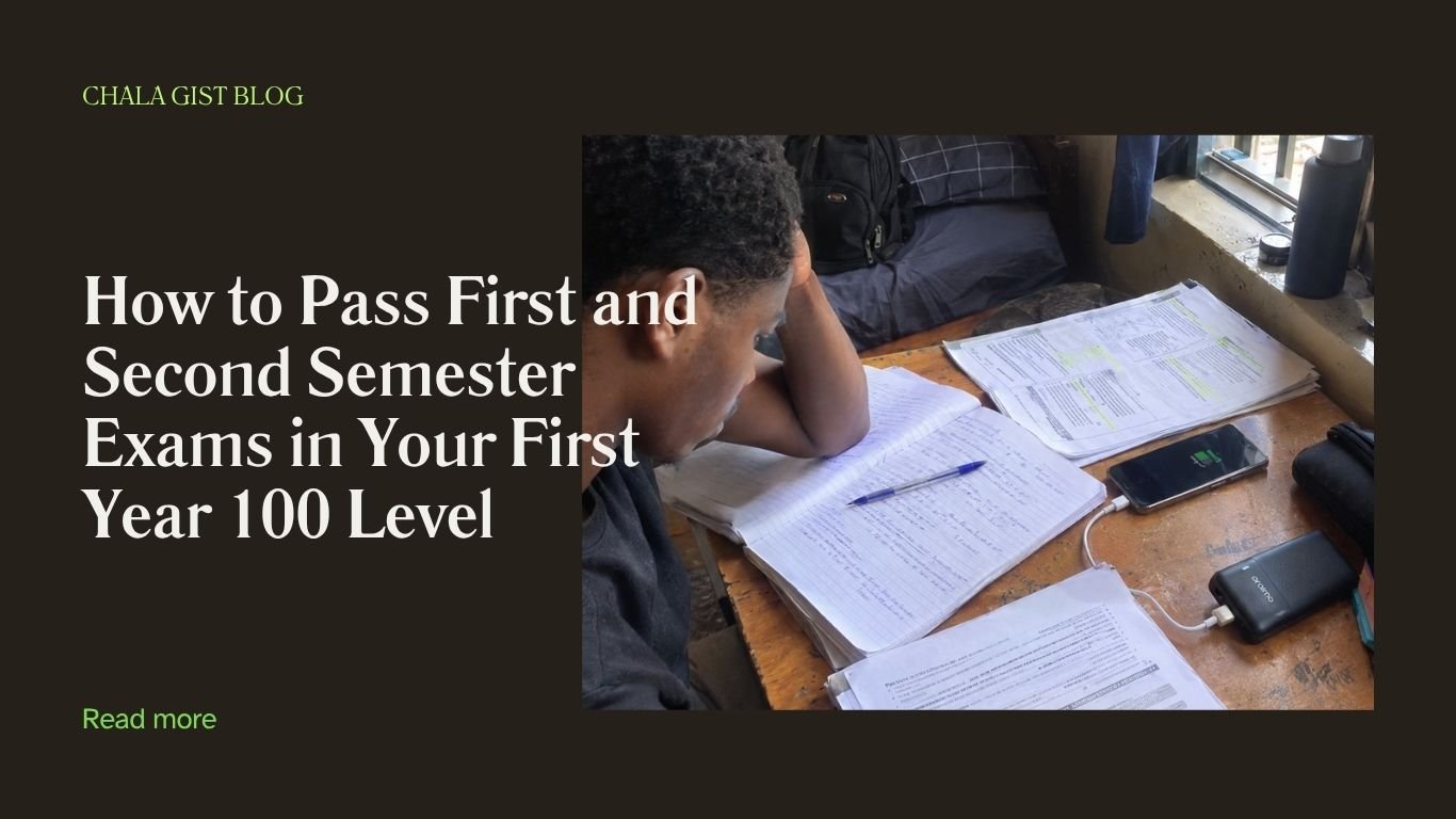 Nigerian university student studying with handouts and a notebook